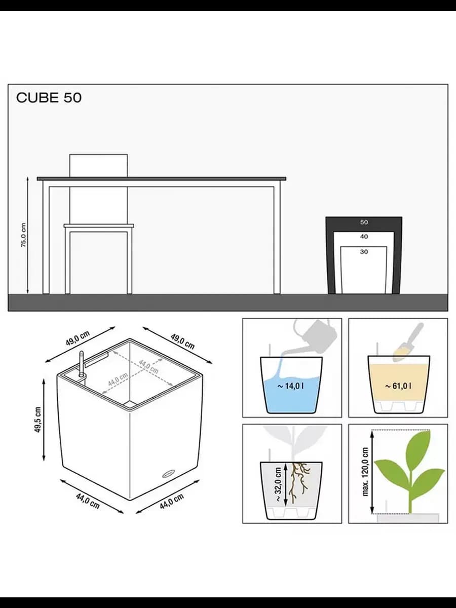 Кашпо для растений CUBE Premium 50